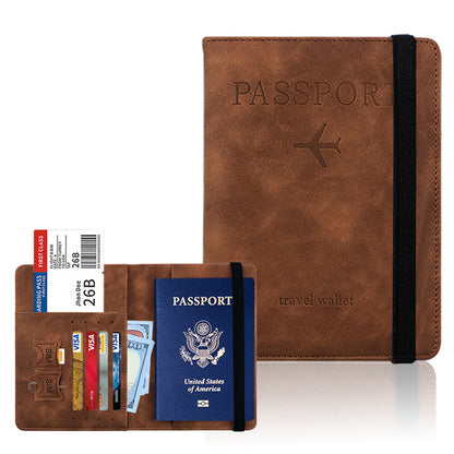 RFID Blocking Passport Holder for Travel Accessories Passport Purse Card Wallet -Brown