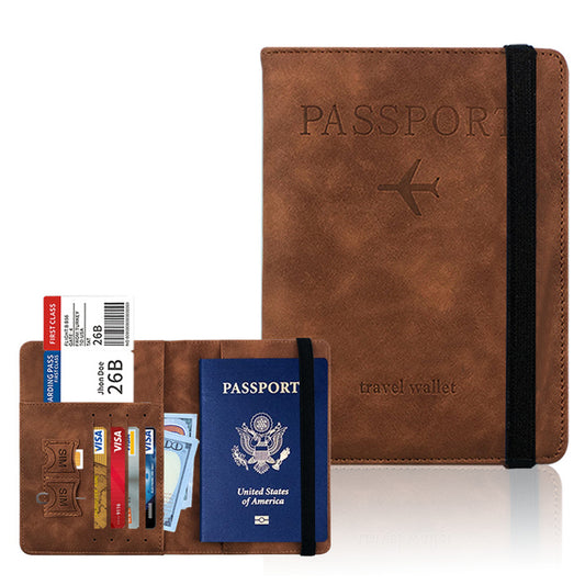 RFID Blocking Passport Holder for Travel Accessories Passport Purse Card Wallet -Brown
