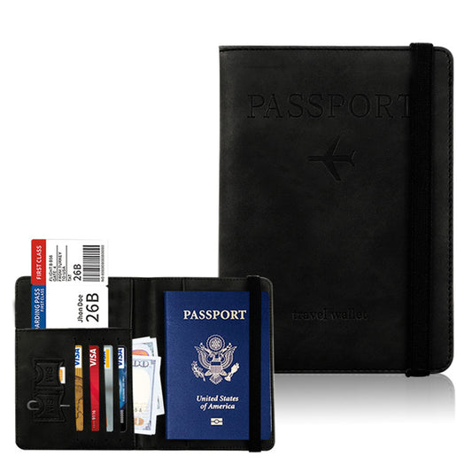 RFID Blocking Passport Holder for Travel Accessories Passport Purse Card Wallet -Black
