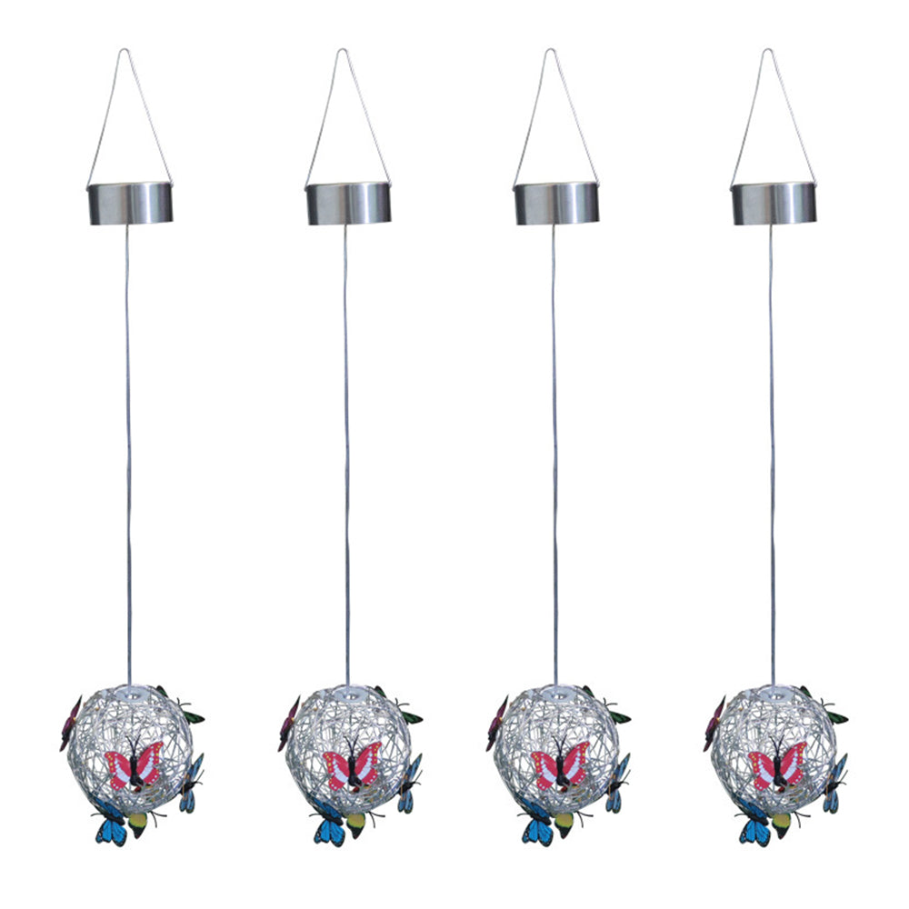 4pcs Hanging Solar Butterfly Pendant Ball Light Mesh Orb Lamp Garden Decor -White