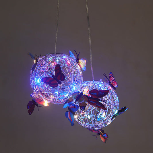 2pcs Hanging Solar Butterfly Pendant Ball Light Mesh Orb Lamp Garden Decor -Multicolour