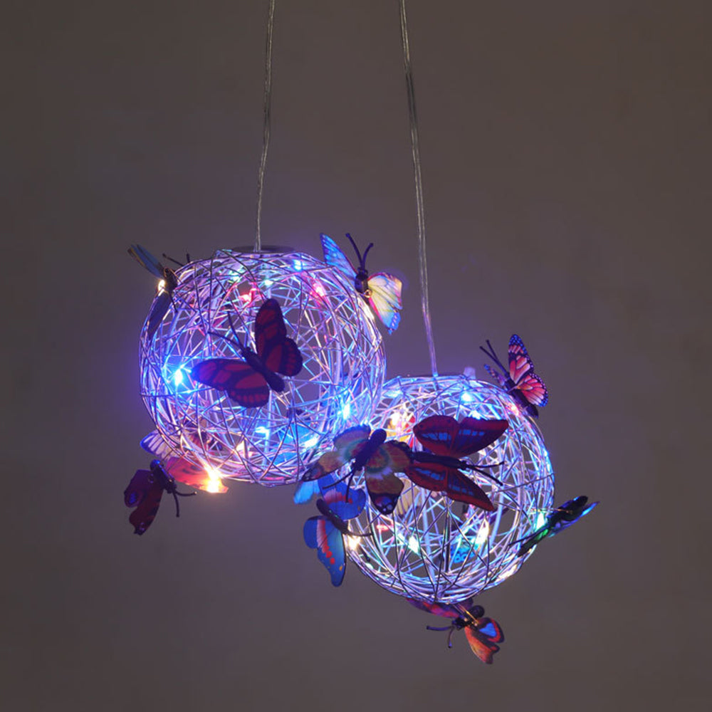 4pcs Hanging Solar Butterfly Pendant Ball Light Mesh Orb Lamp Garden Decor -White