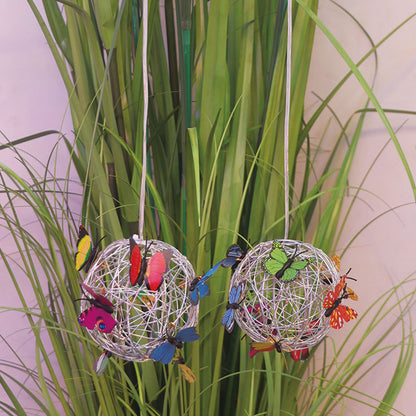 2pcs Hanging Solar Butterfly Pendant Ball Light Mesh Orb Lamp Garden Decor -White