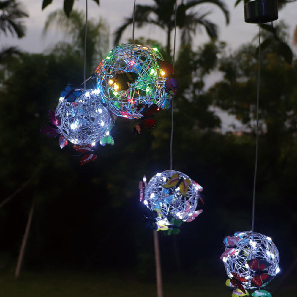 2pcs Hanging Solar Butterfly Pendant Ball Light Mesh Orb Lamp Garden Decor -Multicolour