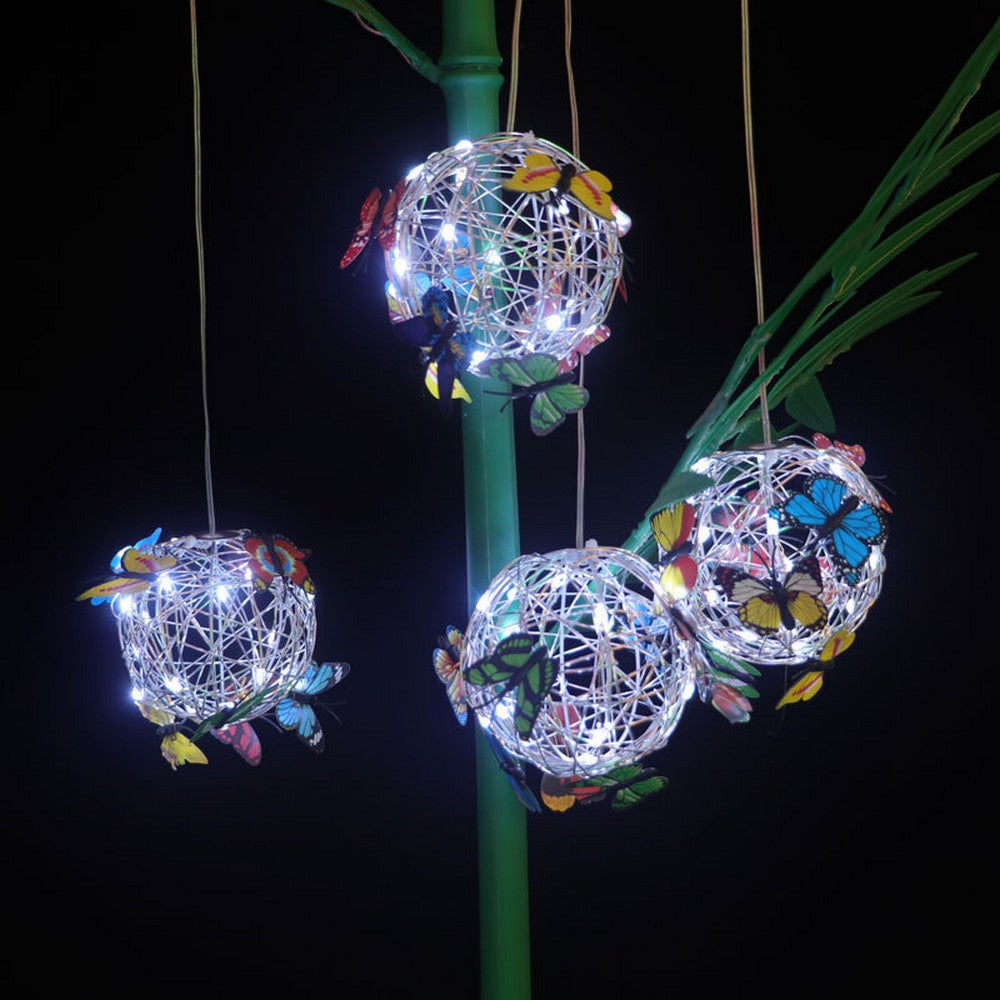 4pcs Hanging Solar Butterfly Pendant Ball Light Mesh Orb Lamp Garden Decor -Multicolour