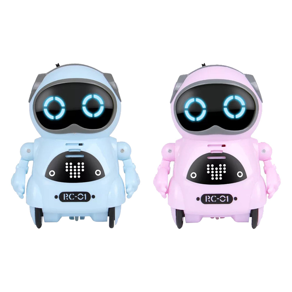 Toy Pocket RC Robot for Kids Talking Interactive Dialogue Singing Dancing Telling Story Mini Robot Toy -Blue and Pink