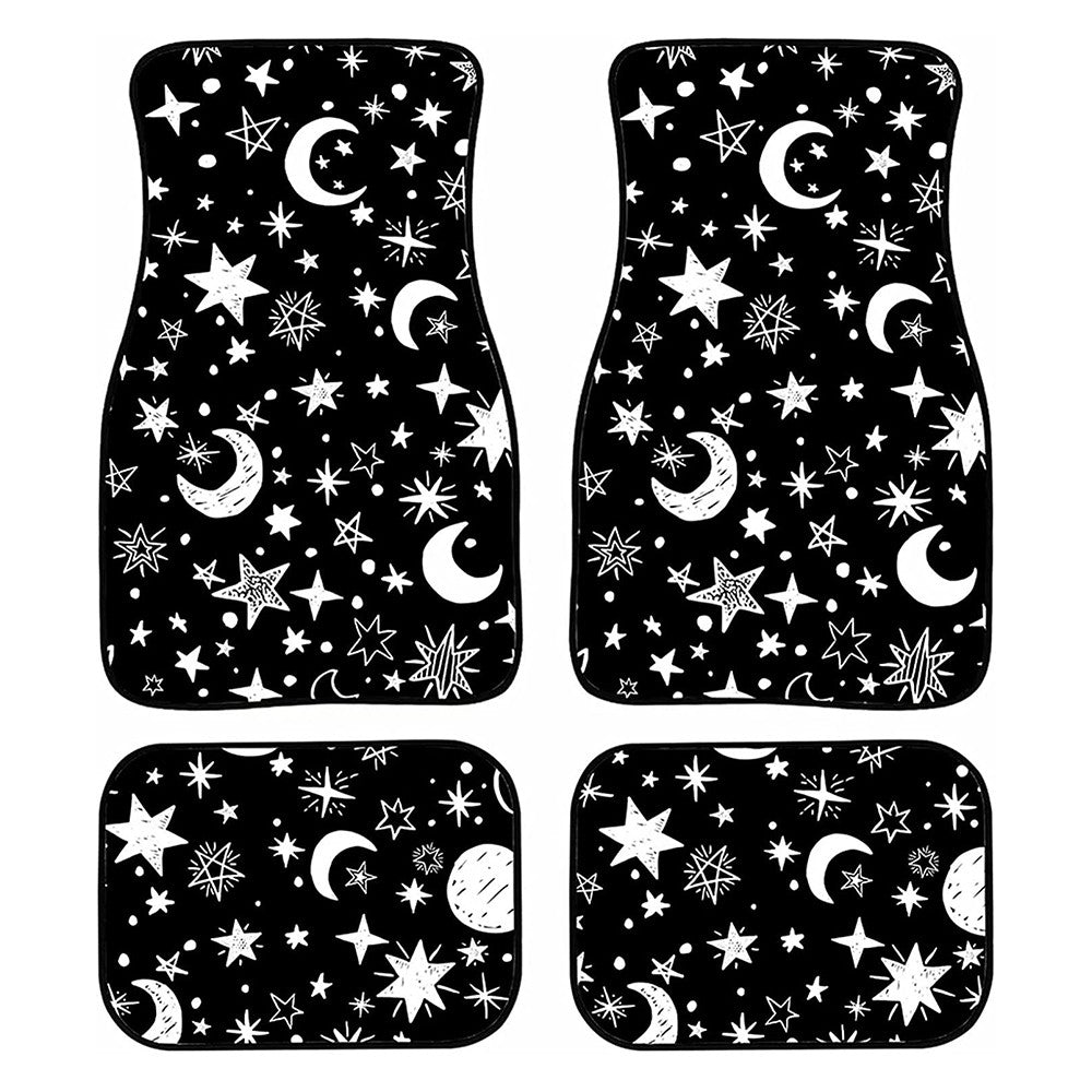 4 Pieces Set Star Moon Car Floor Mats Carpet Front and Rear Anti Slip Auto Foot Mat