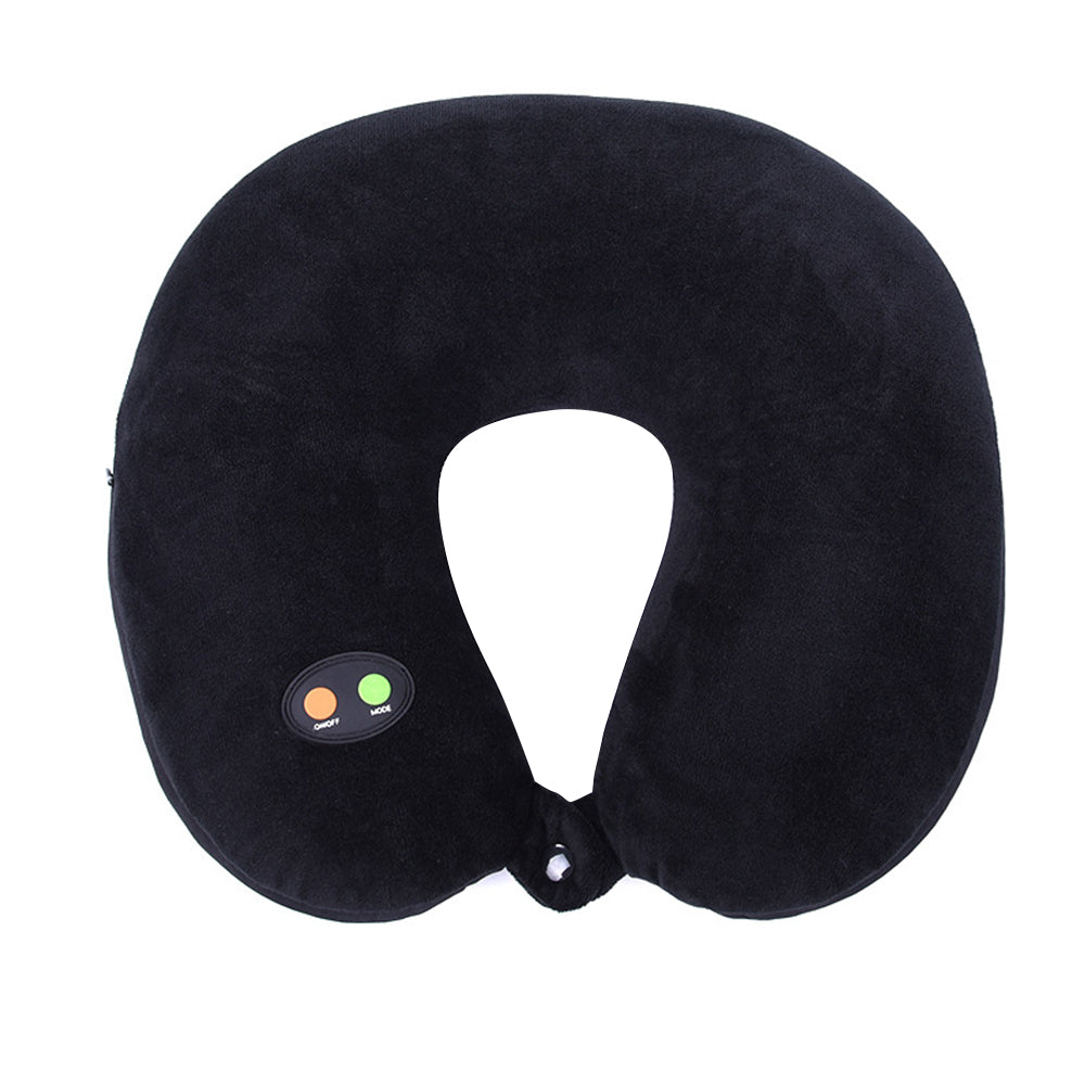 Travel U Shaped Neck Massage Pillow Vibrating Neck Pillow Neck Support Pillow for Pain Relief -Black