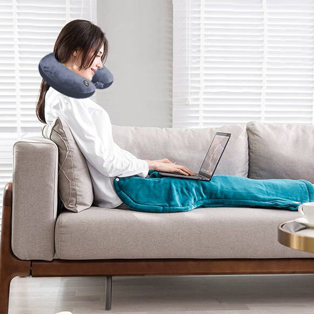 Travel U Shaped Neck Massage Pillow Vibrating Neck Pillow Neck Support Pillow for Pain Relief -Grey