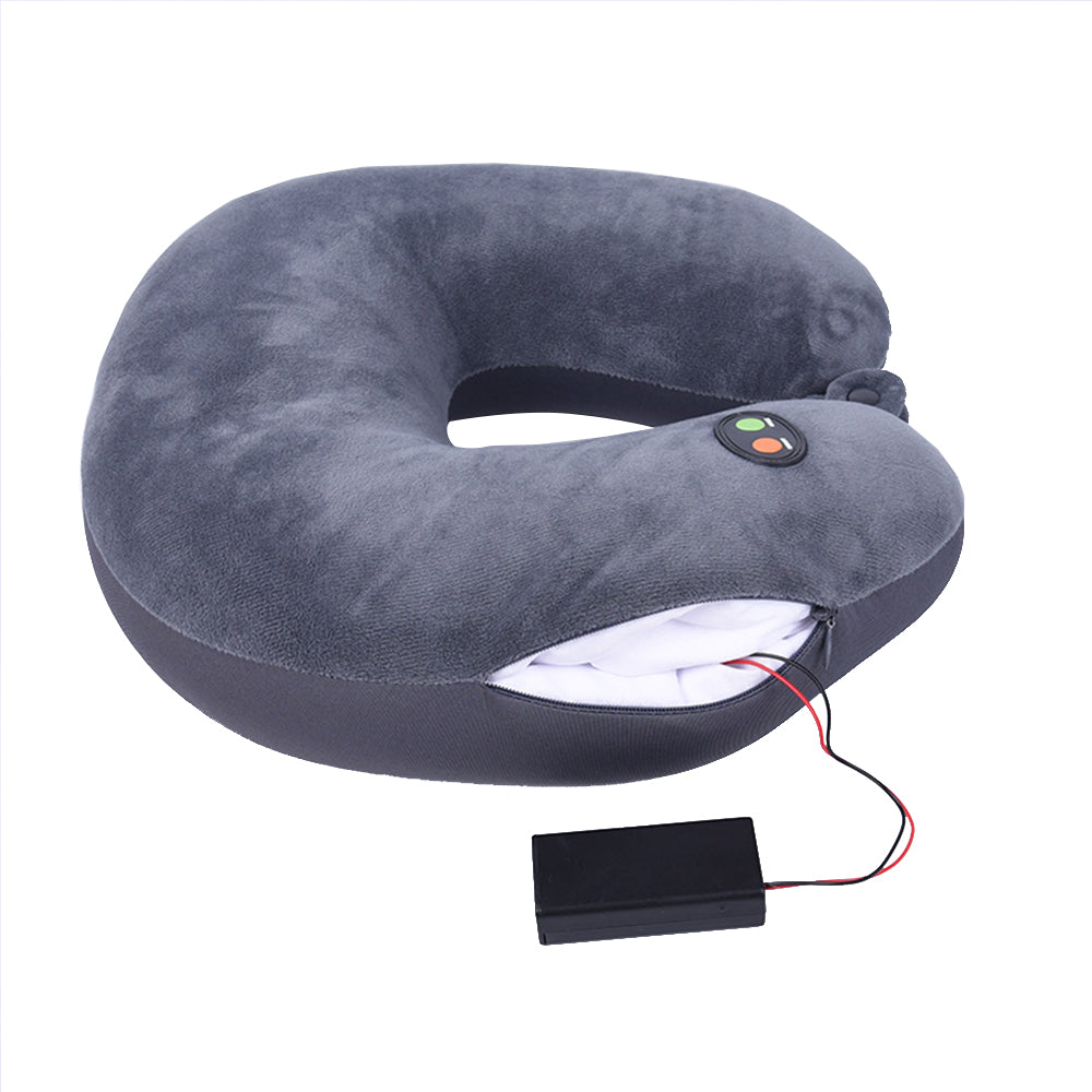 Travel U Shaped Neck Massage Pillow Vibrating Neck Pillow Neck Support Pillow for Pain Relief -Grey