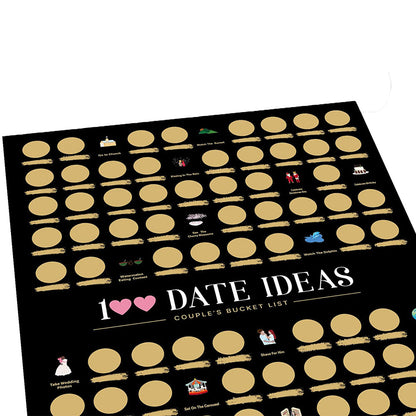 100 Dates Scratch off Bucket List Poster Couple Dating Valentines Birthday Gift