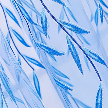 Wall Art Pair of Willow Curtains Voile Tulle Curtains Room Door Curtain Sheer Panel Home Decor-Blue