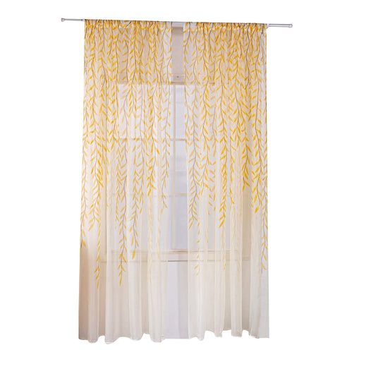 Wall Art Pair of Willow Curtains Voile Tulle Curtains Room Door Curtain Sheer Panel Home Decor-Yellow