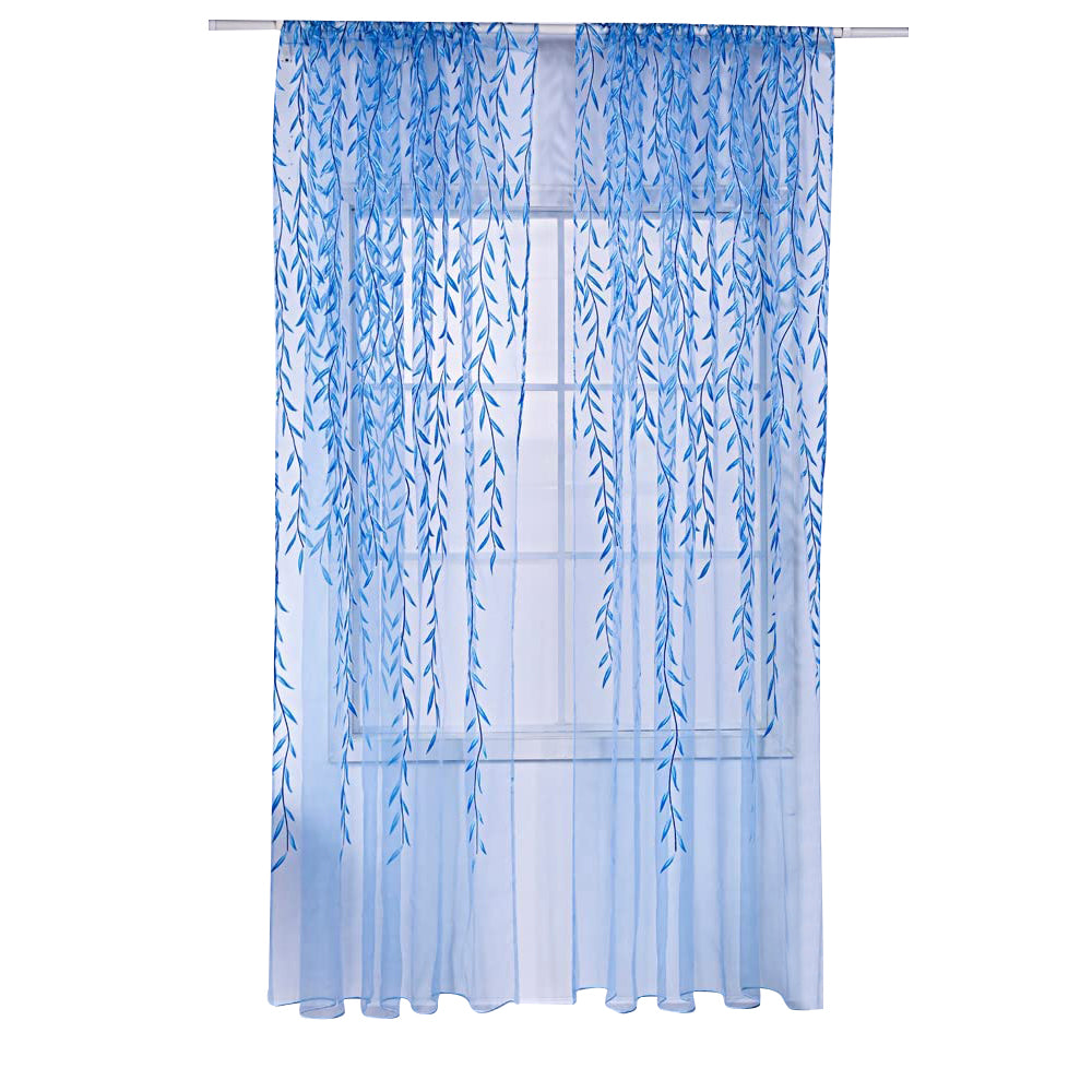 Wall Art Pair of Willow Curtains Voile Tulle Curtains Room Door Curtain Sheer Panel Home Decor-Blue