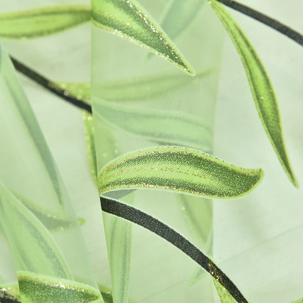 Wall Art Pair of Willow Curtains Voile Tulle Curtains Room Door Curtain Sheer Panel Home Decor-Green