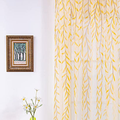 Wall Art Pair of Willow Curtains Voile Tulle Curtains Room Door Curtain Sheer Panel Home Decor-Yellow