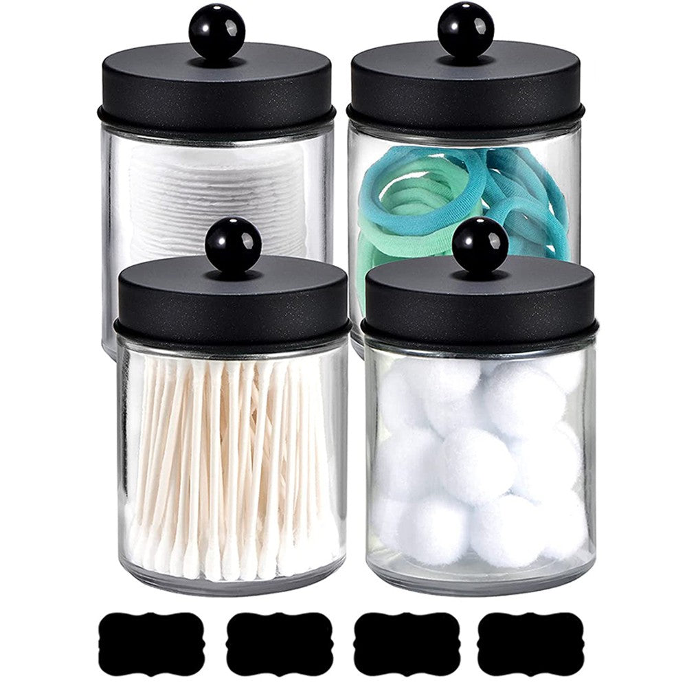 4Pcs 270ml Glass Apothecary Jars with Lids Vanity Organizers for Home Bathroom Office