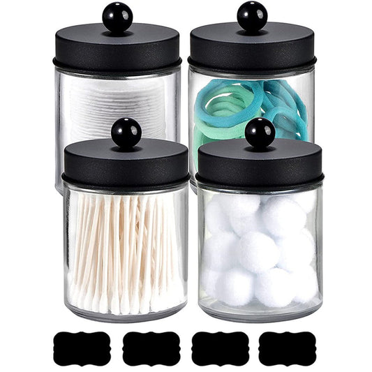 4Pcs 270ml Glass Apothecary Jars with Lids Vanity Organizers for Home Bathroom Office
