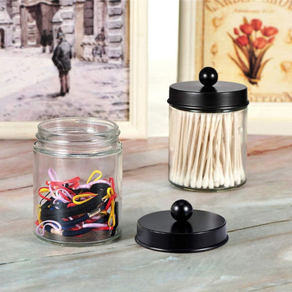 4Pcs 270ml Glass Apothecary Jars with Lids Vanity Organizers for Home Bathroom Office