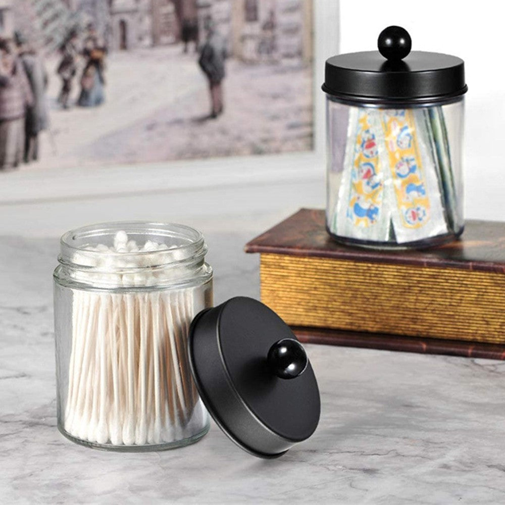 4Pcs 270ml Glass Apothecary Jars with Lids Vanity Organizers for Home Bathroom Office