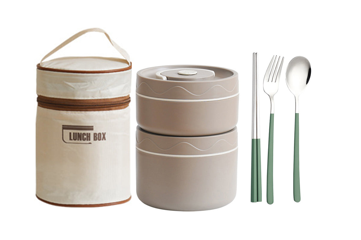 Stackable Bento Box Adult Lunch Box Includes Lunch Bag Leak-Proof Food Storage Containers-2 Lunch Box Set Insulation Bag Fork Chopsticks Box 3Piece Set