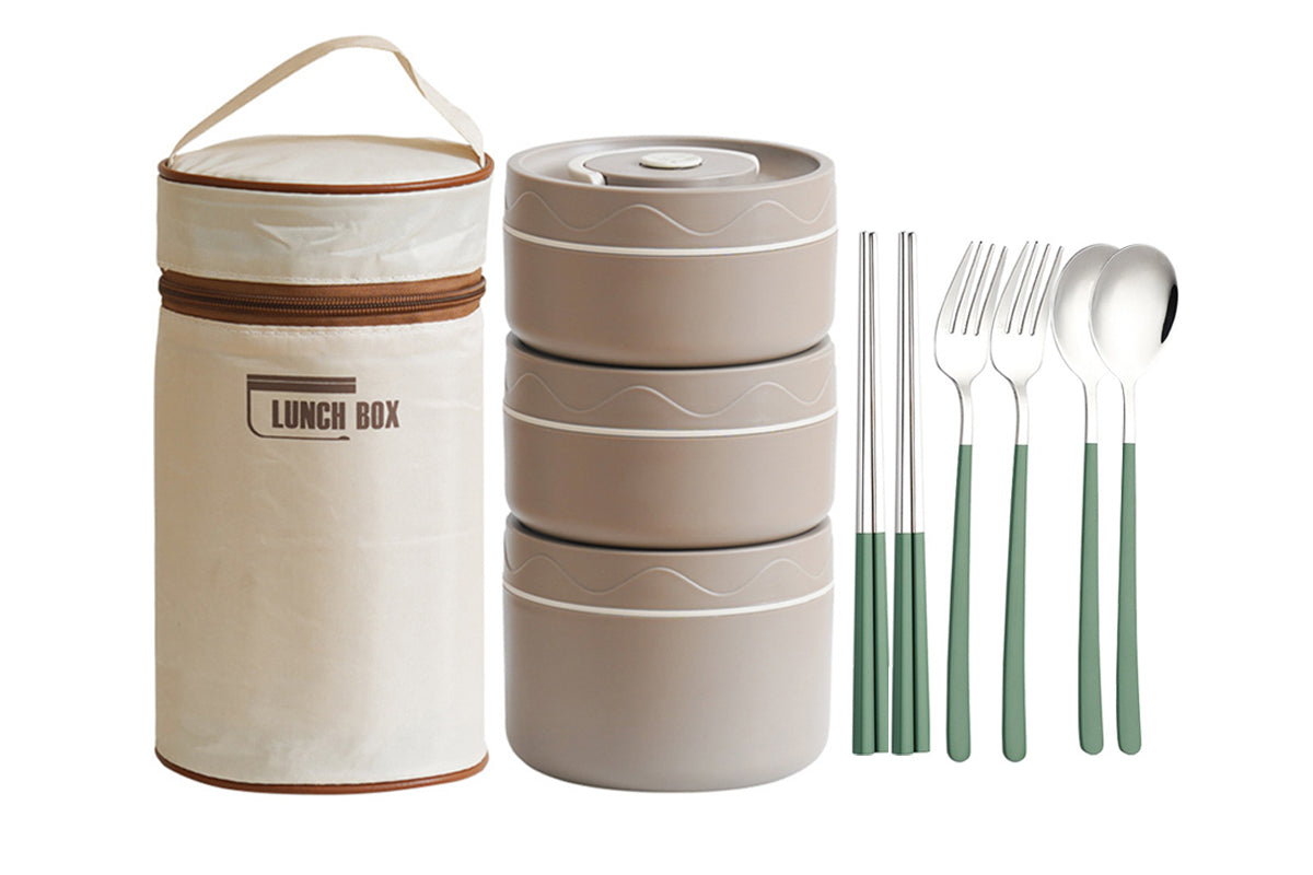 Stackable Bento Box Adult Lunch Box Includes Lunch Bag Leak-Proof Food Storage Containers-3 Lunch Box Set Insulation Bag 2Set Fork Chopsticks Box 3Piece Set
