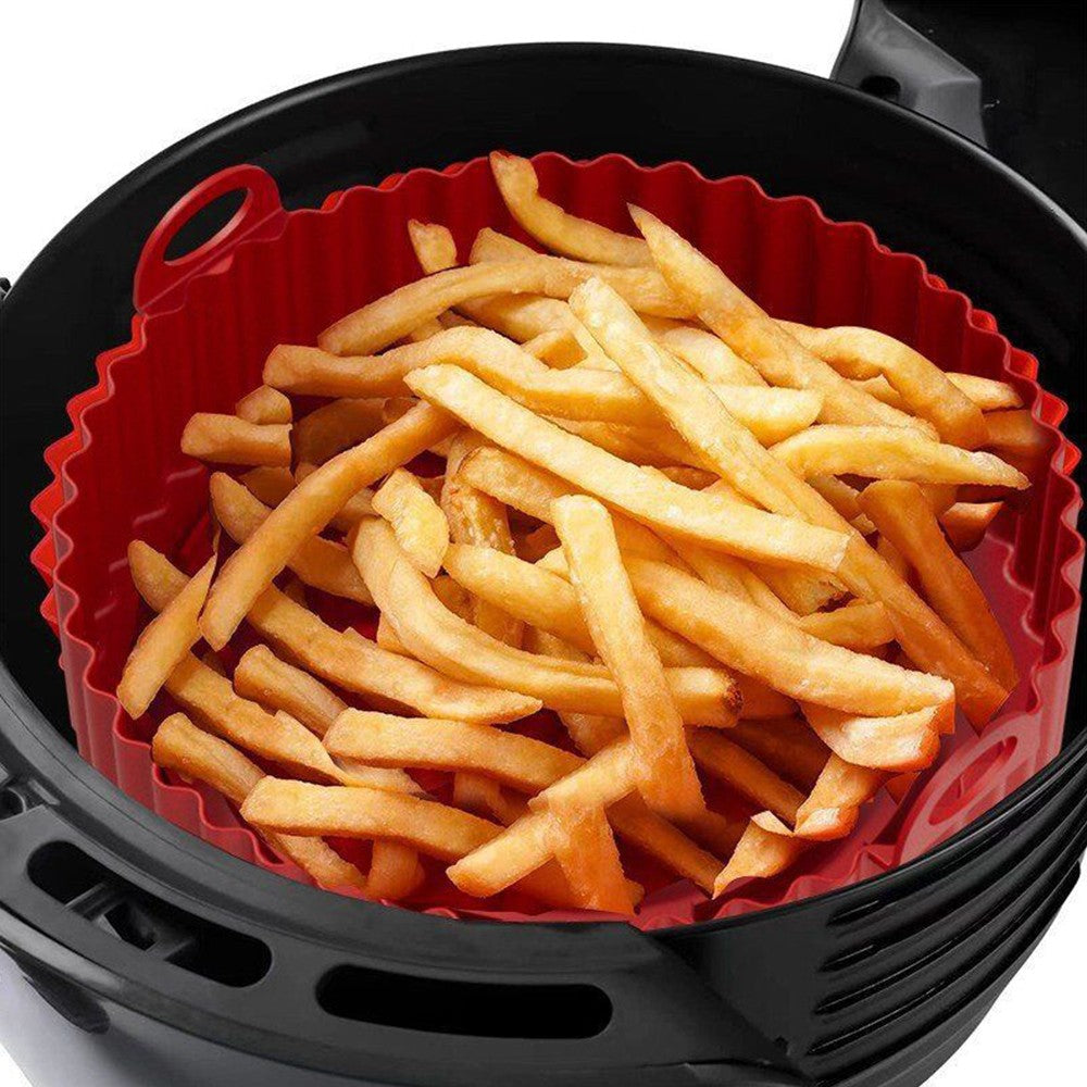 2Pcs Reusable Air Fryer Silicone Pot Air Fryer Basket Liners Baking Trays Red and Blue
