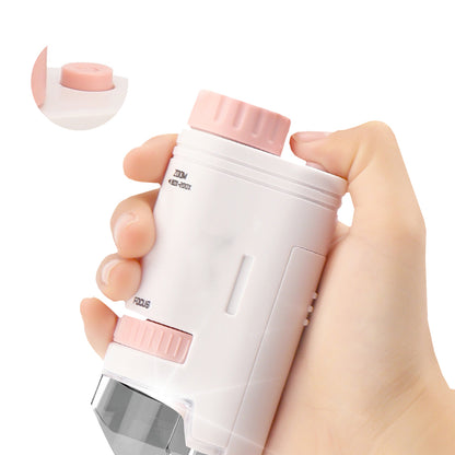 Toy Microscope Portable 80X-200XMagnification BeginnerLearning EducationToy with Basefor Toddler Child-Pink
