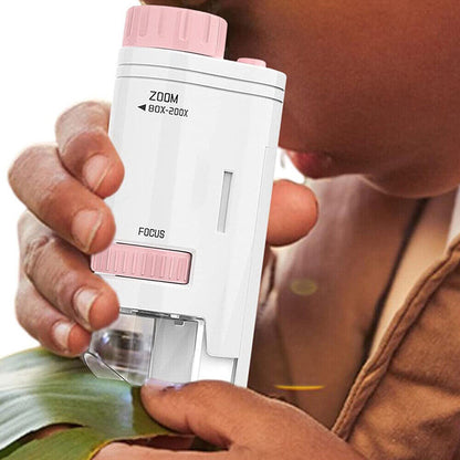 Toy Microscope Portable 80X-200XMagnification BeginnerLearning EducationToy with Basefor Toddler Child-Pink