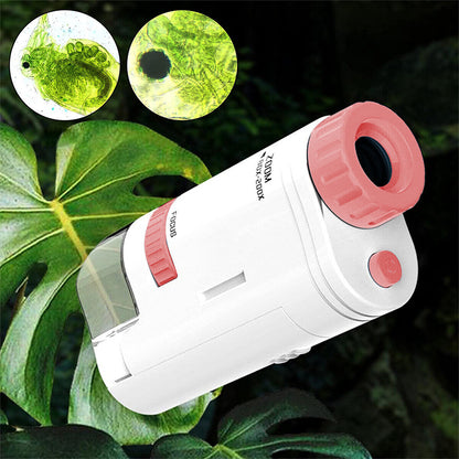 Toy Microscope Portable 80X-200XMagnification BeginnerLearning EducationToy with Basefor Toddler Child-Pink