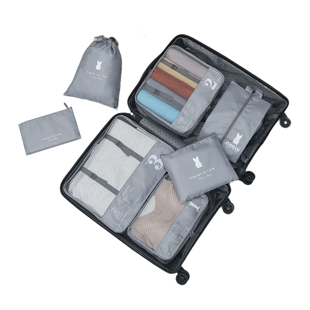 7Pcs Luggage Organiser Underwear Storage Bags Packing Cubes Travel Pouches -Grey