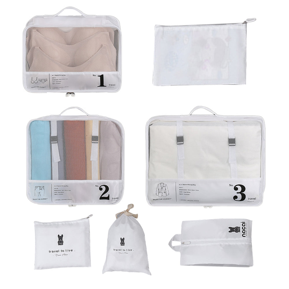 7Pcs Luggage Organiser Underwear Storage Bags Packing Cubes Travel Pouches -White