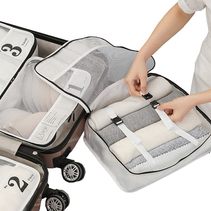7Pcs Luggage Organiser Underwear Storage Bags Packing Cubes Travel Pouches -White