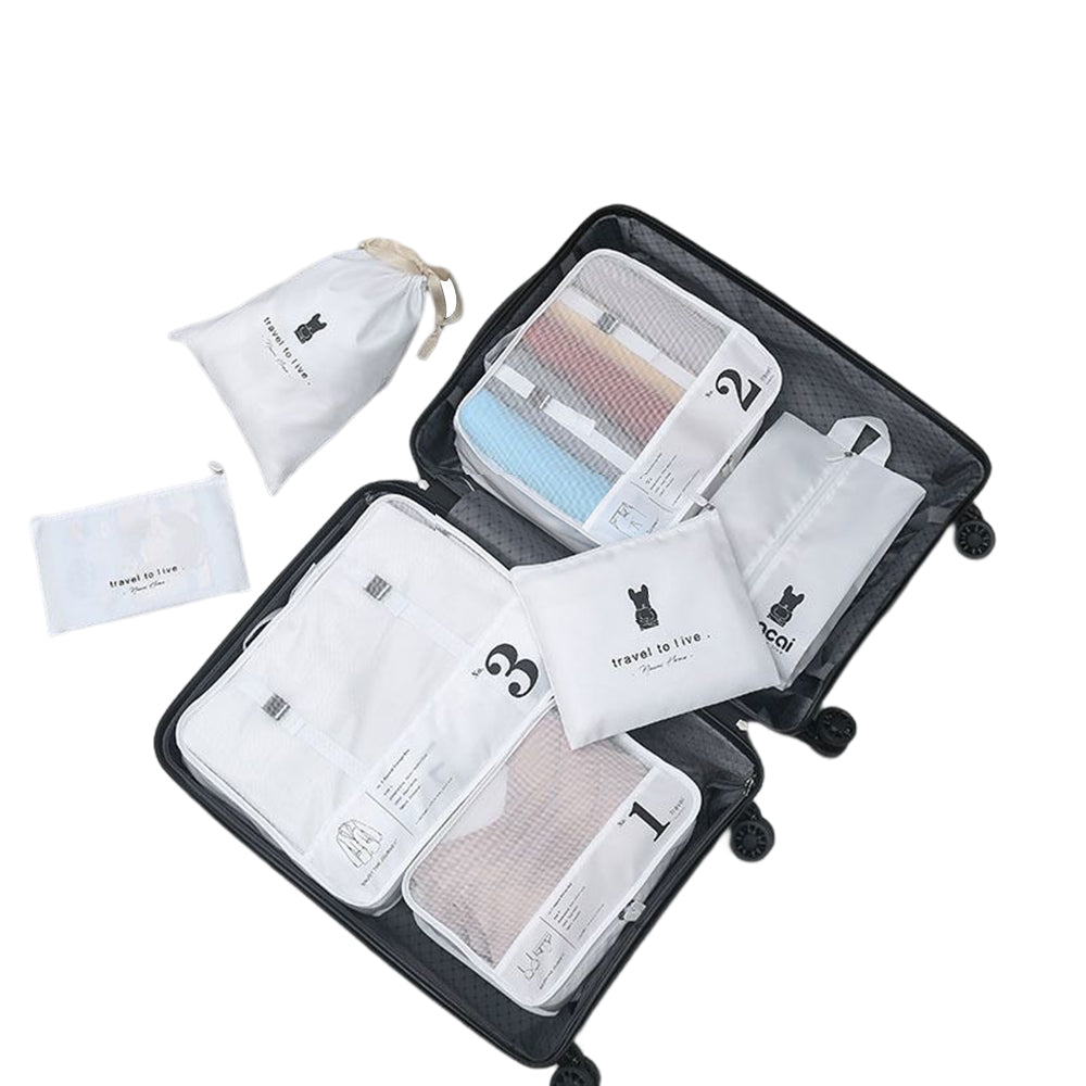 7Pcs Luggage Organiser Underwear Storage Bags Packing Cubes Travel Pouches -White