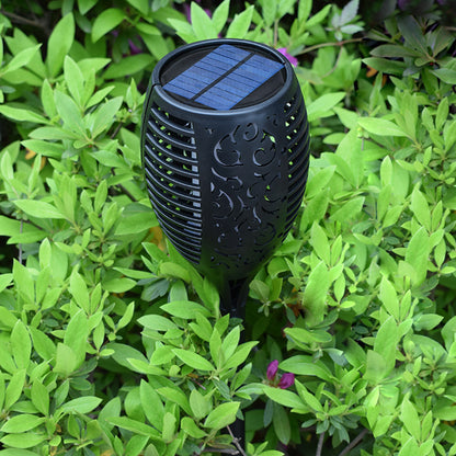 3Pcs Hollow Carved Solar Light Flickering Flames Torch Lights Patio Walkway Lamp Outdoor Garden Landscape Decor Light -3pcs