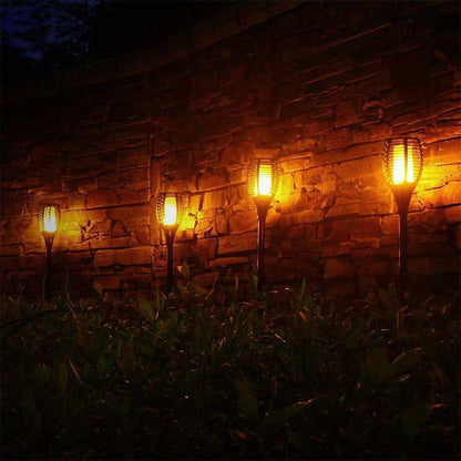 3Pcs Hollow Carved Solar Light Flickering Flames Torch Lights Patio Walkway Lamp Outdoor Garden Landscape Decor Light -3pcs