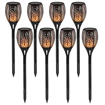 4Pcs Hollow Carved Solar Light Flickering Flames Torch Lights Patio Walkway Lamp Outdoor Garden Landscape Decor Light -4pcs
