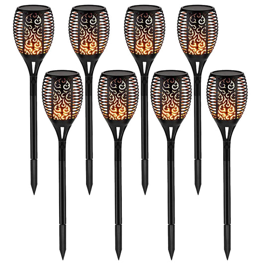 4Pcs Hollow Carved Solar Light Flickering Flames Torch Lights Patio Walkway Lamp Outdoor Garden Landscape Decor Light -4pcs