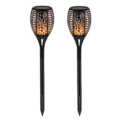 4Pcs Hollow Carved Solar Light Flickering Flames Torch Lights Patio Walkway Lamp Outdoor Garden Landscape Decor Light -4pcs