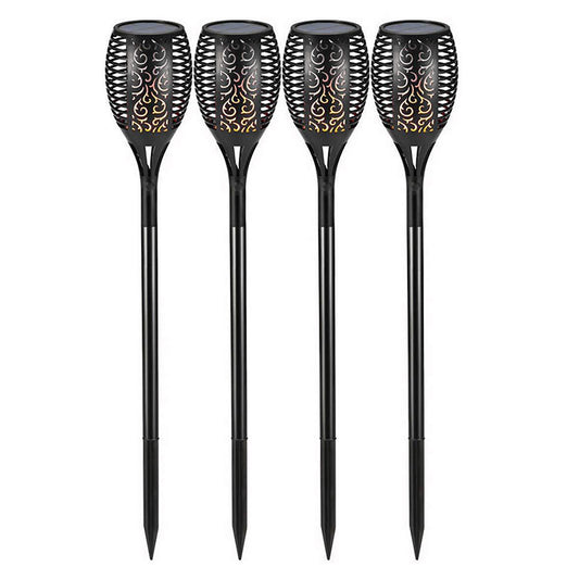 2Pcs Hollow Carved Solar Light Flickering Flames Torch Lights Patio Walkway Lamp Outdoor Garden Landscape Decor Light