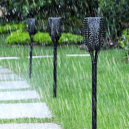 4Pcs Hollow Carved Solar Light Flickering Flames Torch Lights Patio Walkway Lamp Outdoor Garden Landscape Decor Light -4pcs
