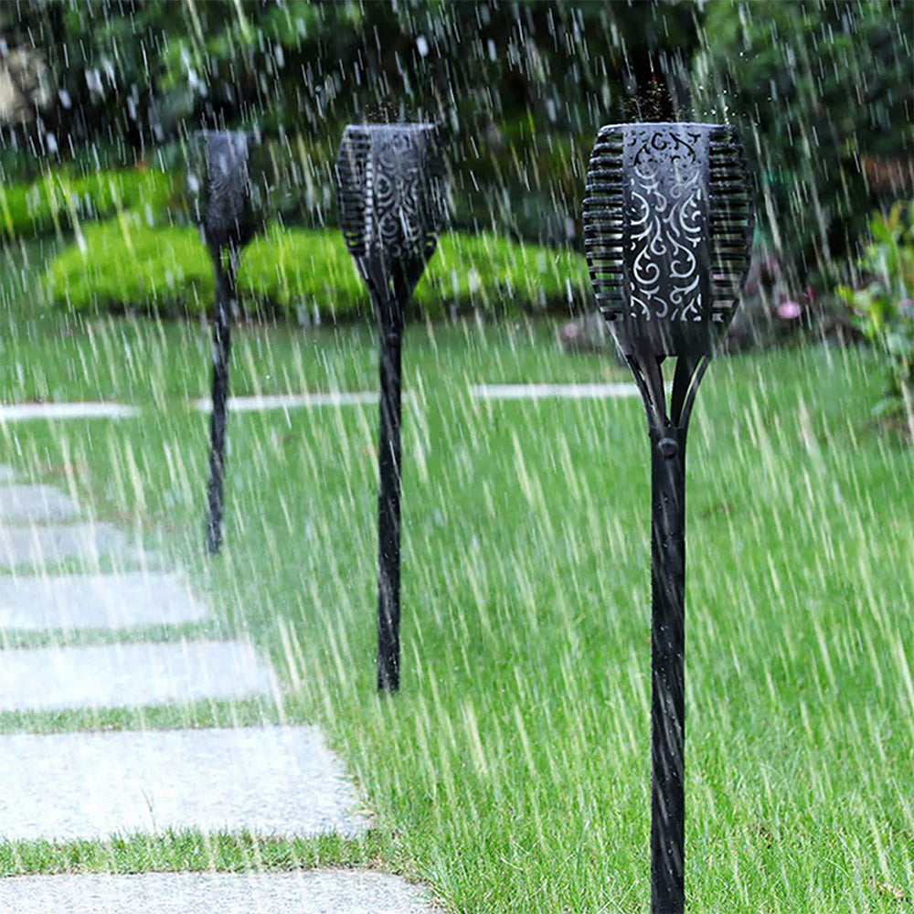 3Pcs Hollow Carved Solar Light Flickering Flames Torch Lights Patio Walkway Lamp Outdoor Garden Landscape Decor Light -3pcs