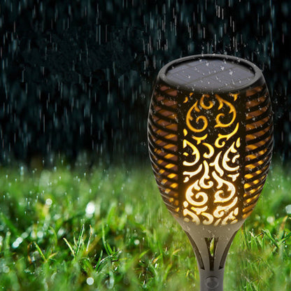 4Pcs Hollow Carved Solar Light Flickering Flames Torch Lights Patio Walkway Lamp Outdoor Garden Landscape Decor Light -4pcs