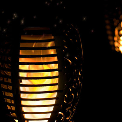 3Pcs Hollow Carved Solar Light Flickering Flames Torch Lights Patio Walkway Lamp Outdoor Garden Landscape Decor Light -3pcs