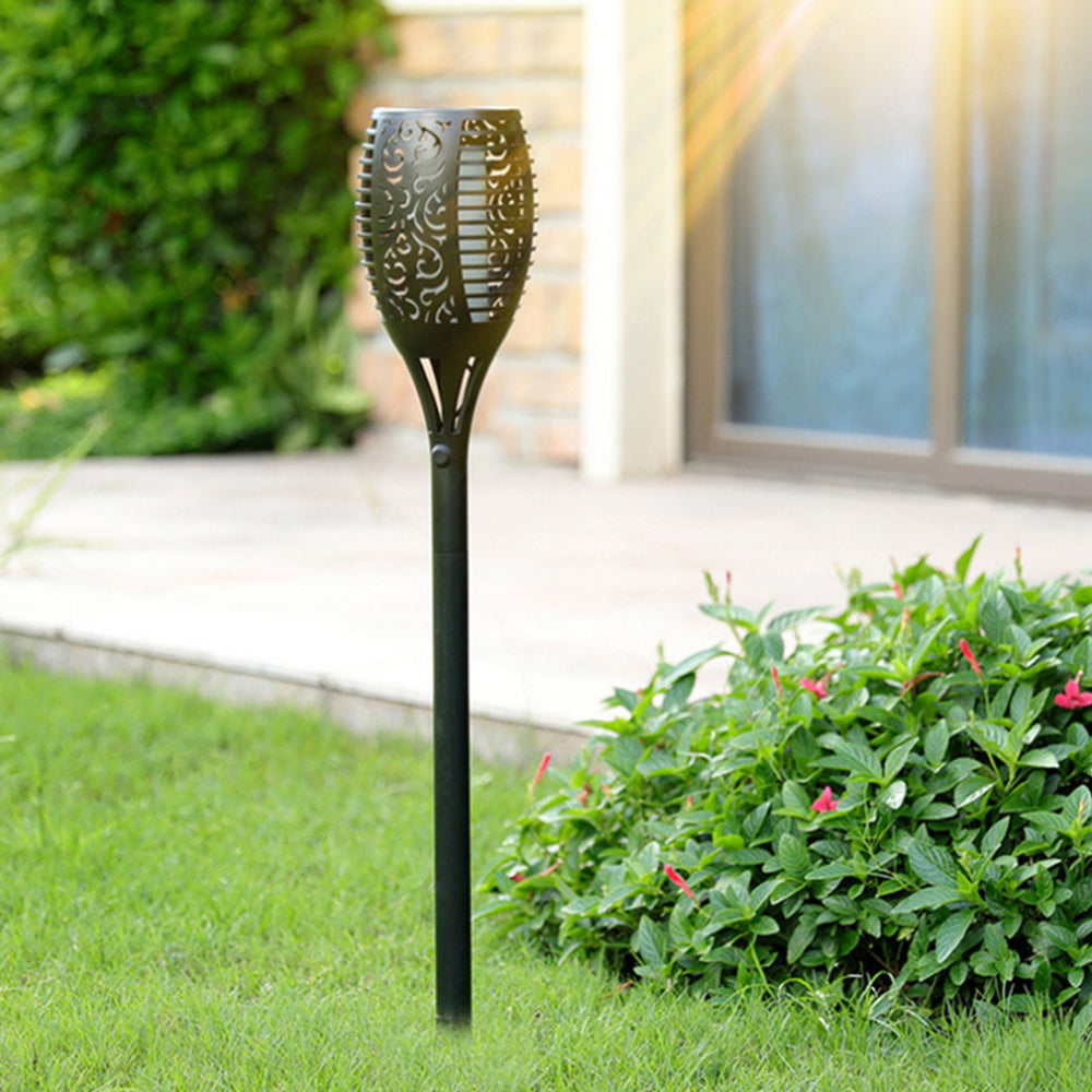 4Pcs Hollow Carved Solar Light Flickering Flames Torch Lights Patio Walkway Lamp Outdoor Garden Landscape Decor Light -4pcs