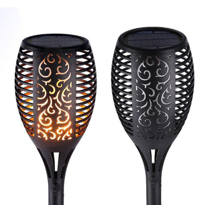 3Pcs Hollow Carved Solar Light Flickering Flames Torch Lights Patio Walkway Lamp Outdoor Garden Landscape Decor Light -3pcs