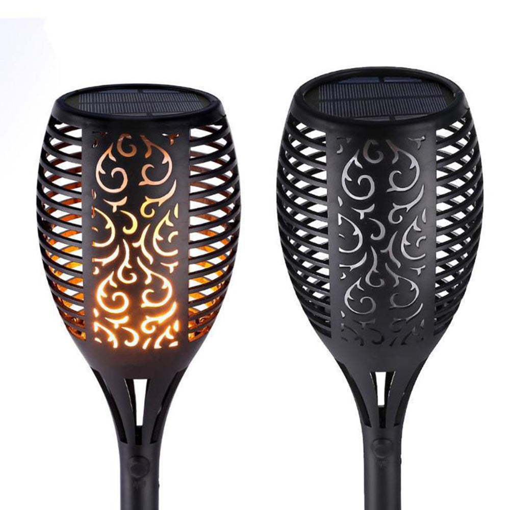 4Pcs Hollow Carved Solar Light Flickering Flames Torch Lights Patio Walkway Lamp Outdoor Garden Landscape Decor Light -4pcs