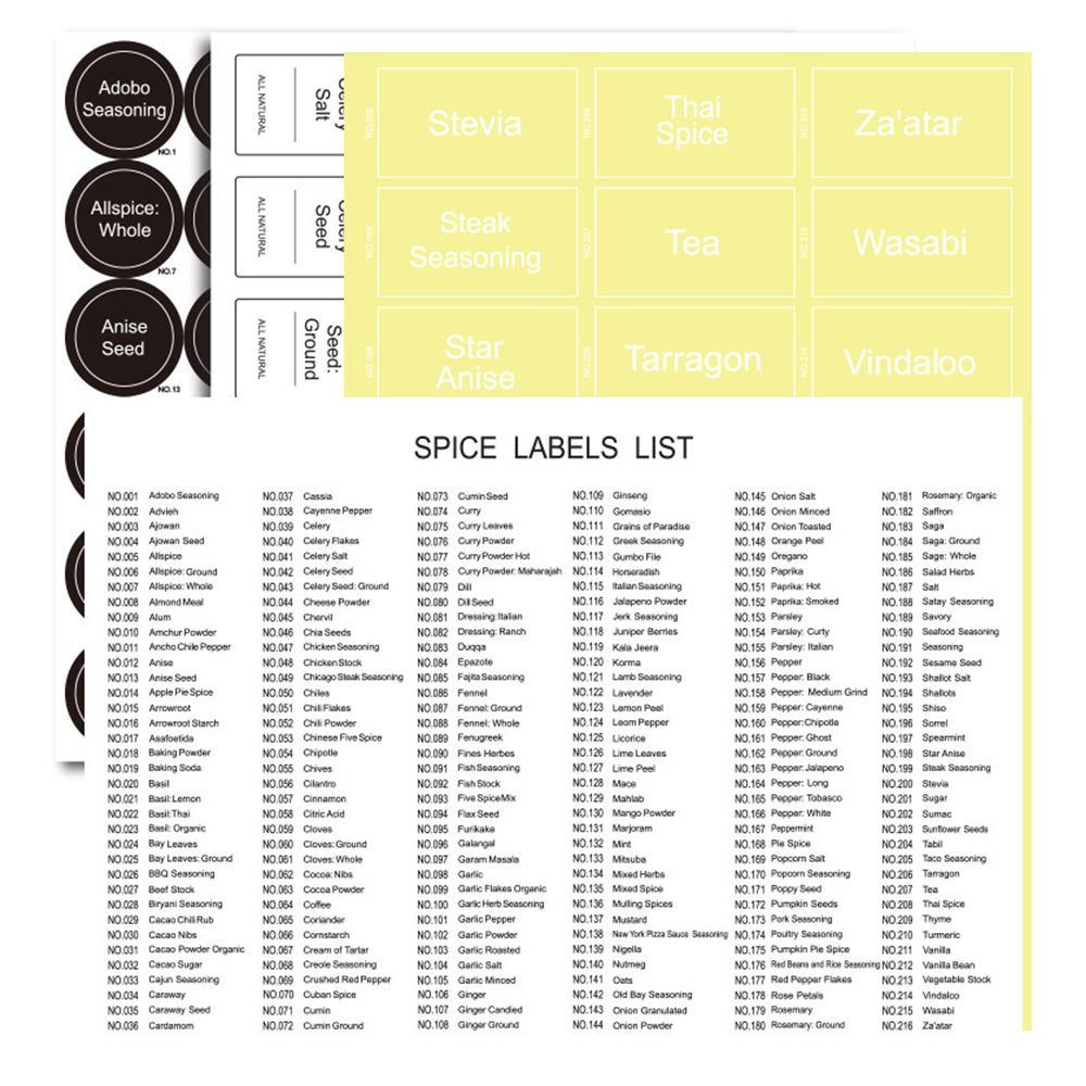 744pcs Spice Jar Label Set DIY Seasoning Storage Jar Labels Stickers Water Resistant Kitchen Labels Decals