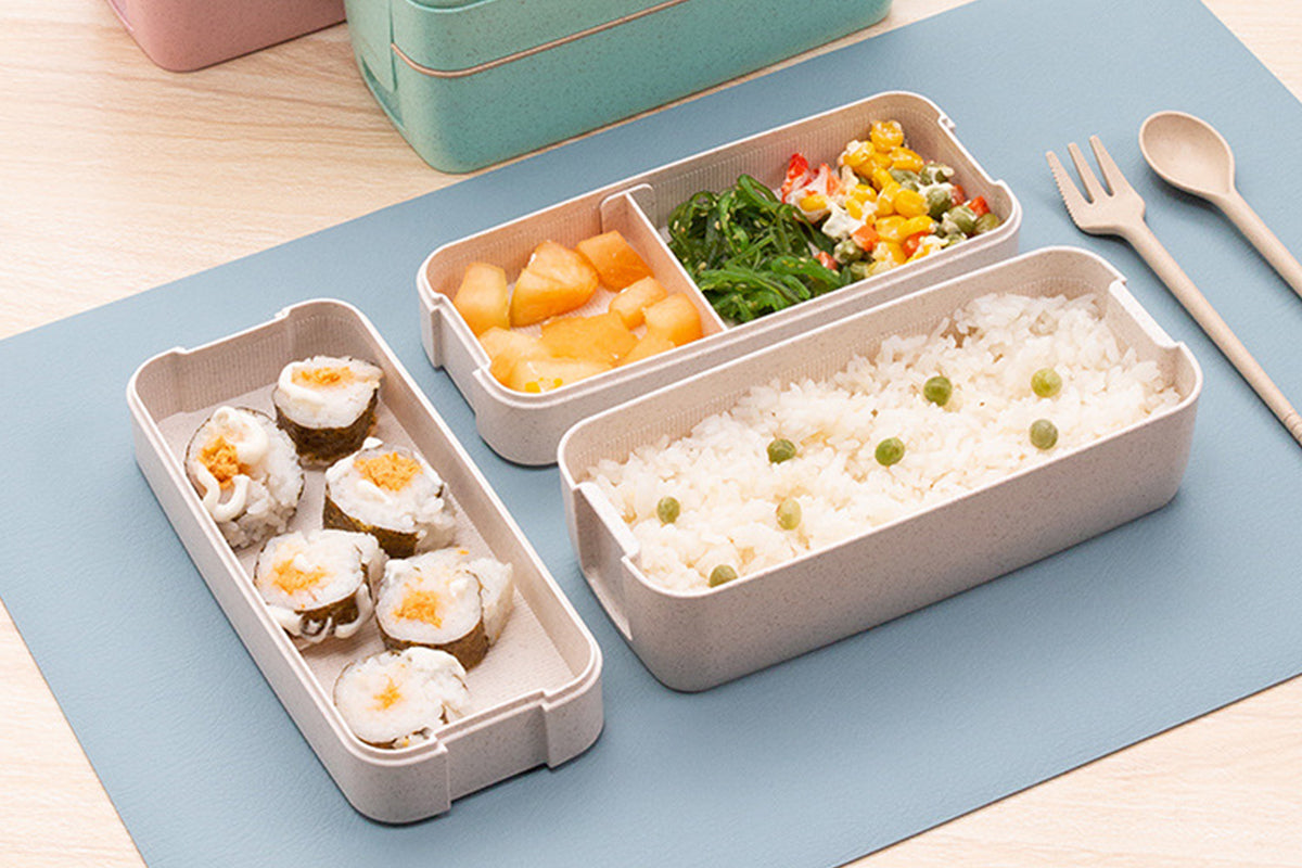 3 Layer Wheat Straw Bento Box Students Lunch Box Eco Friendly Leakproof 900ml Food Container Lunch Box with Compartment-Beige