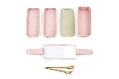 3 Layer Wheat Straw Bento Box Students Lunch Box Eco Friendly Leakproof 900ml Food Container Lunch Box with Compartment-Pink